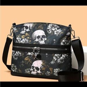 New! Women Gothic Yellow Floral Skull Crossbody Bag, Multiple Compartments
